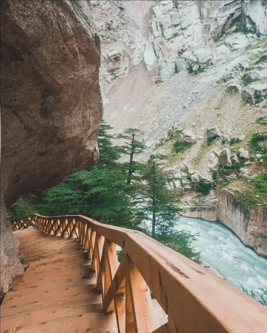 Harsil Valley Garthang Gali wooden walkway turquoise river Uttarkashi Uttarakhand